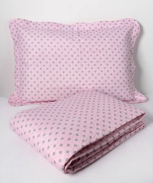 ΚΟΥΒΕΡΛΙ σετ( 220cm x 240cm + 2 x 50cm x 70cm dot pink