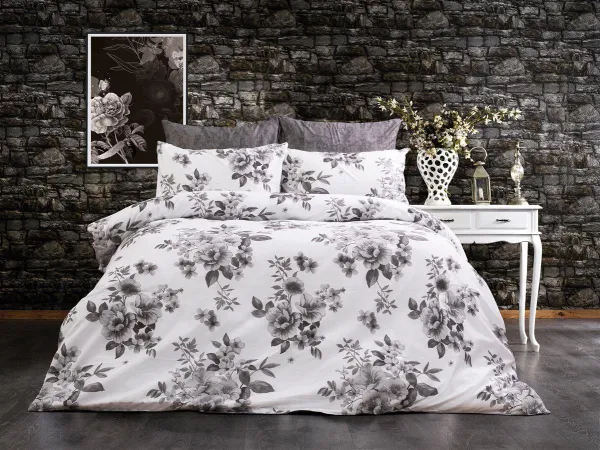 Σεντόνια Εμπριμέ Σετ 3 τεμ Βερονίκη 487 160X240 White-Grey 70/30 Cott/Pol