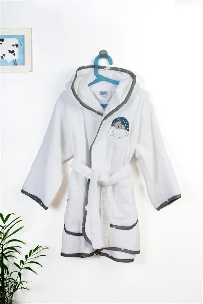 Μπουρνούζι Με Κέντημα kids Cloudy Bear 176 Size: 04 White-Grey 100% Cotton