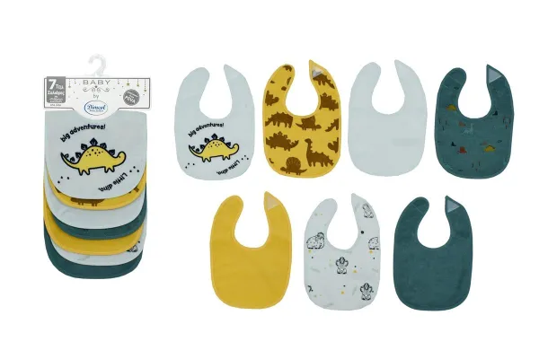 Σαλιάρα με Velcro bebe με Αδιάβροχη Επένδυση Σετ 7 Τεμ. Dinosaur 08 30X20 Aqua 60/40 Cott/Pol