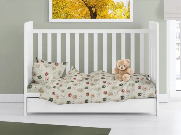 Πάπλωμα Εμπριμέ bebe Big Cats 27 120X160 Light Olive 100% Cotton
