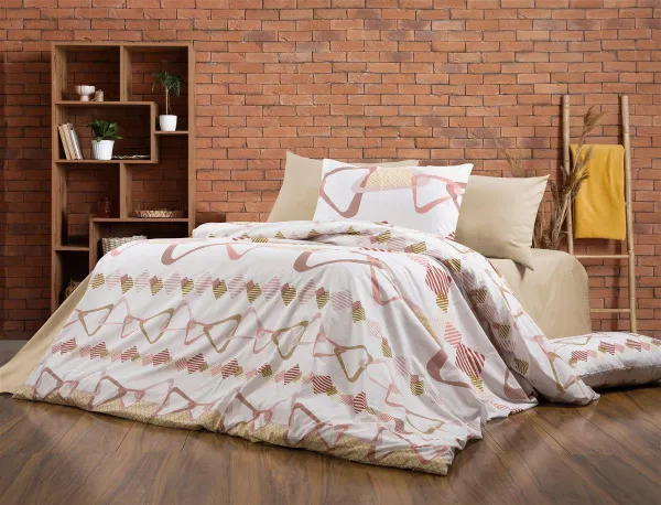 Παπλωματοθήκη Εμπριμέ Δαρεία 490 160X240 White-Beige 70/30 Cott/Pol