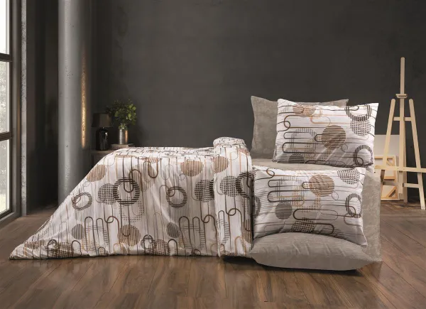 Παπλωματοθήκη Εμπριμέ Διώνη 600 220X240 White-Mocha 70/30 Cott/Pol
