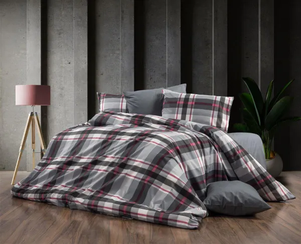 Παπλωματοθήκη Εμπριμέ Εκάβη 424 220X240 Grey-Bordeaux 70/30 Cott/Pol