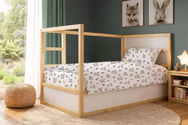 Σεντόνια Εμπριμέ Σετ 2 τεμ kids Baby Foxes 594 160X240 White-Pastel Lilac 100% Cotton