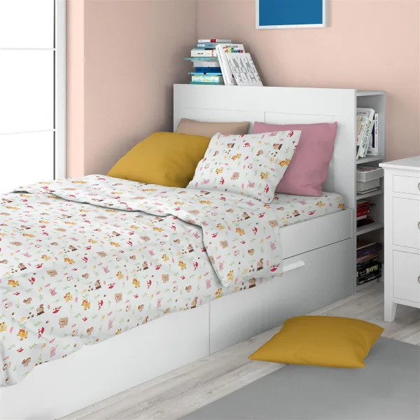 Σεντόνια Εμπριμέ Σετ 3 τεμ kids Forest Animals 571 160X240 White-Pink 100% Cotton