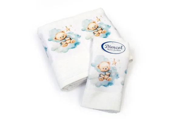 Πετσέτα Σετ 2 τεμ Με Ψηφιακή Εκτύπωση bebe Cute Bear 302 30X50,70X140 White 100% Cotton