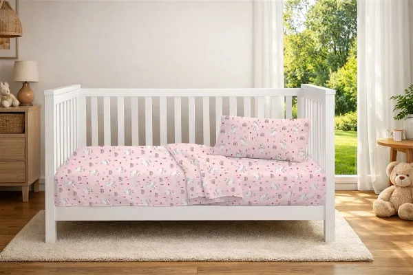 Σεντόνια Εμπριμέ Σετ 3 τεμ bebe Rabbit Garden 585 120X160 Pink 100% Cotton