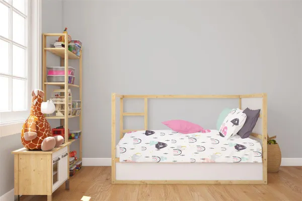 Κατωσέντονο Με Λάστιχο bebe Rainbow 575 0,70X1,40X0,15 White-Pink 100% Cotton