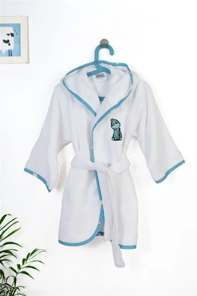 Μπουρνούζι Με Κέντημα kids Dinosaur 180 Size: 04 White-Sky Blue 100% Cotton