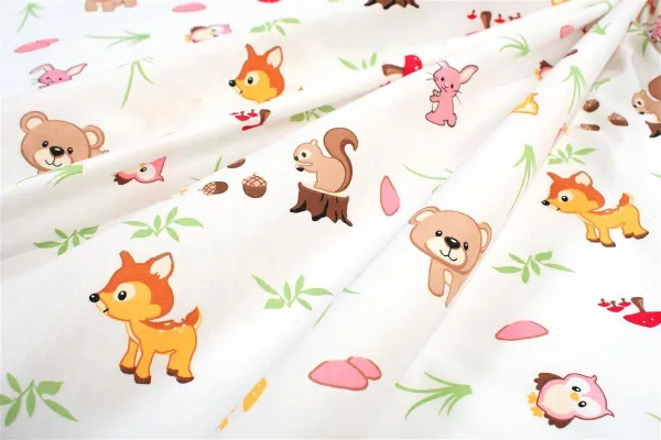 Σεντονάκι Λίκνου bebe Forest Animals 571 80X110 White-Pink 100% Cotton