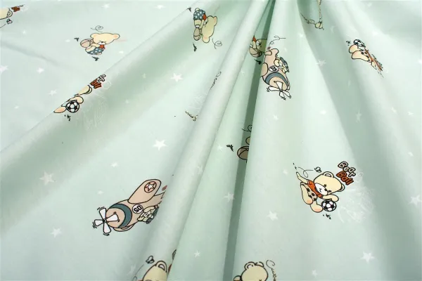 Σεντονάκι Λίκνου bebe Bear's Playtime 593 80X110 Mint 100% Cotton