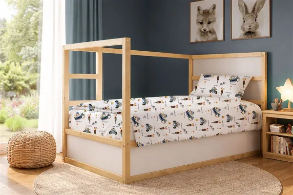 Σεντόνια Εμπριμέ Σετ 2 τεμ kids Animal Grand Prix 589 160X240 White-Blue 100% Cotton