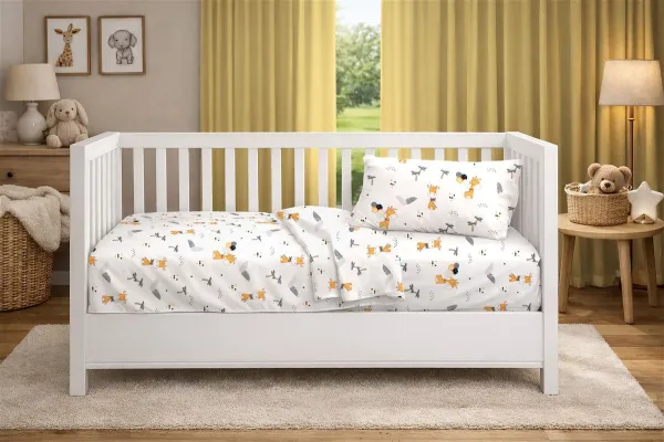 Κατωσέντονο Με Λάστιχο bebe Giraffe 599 0,70X1,40X0,15 White-Orange 100% Cotton