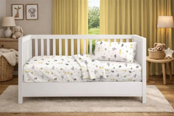Κατωσέντονο Με Λάστιχο bebe Happy Safari 713 0,70X1,40X0,15 White-Grey 100% Cotton