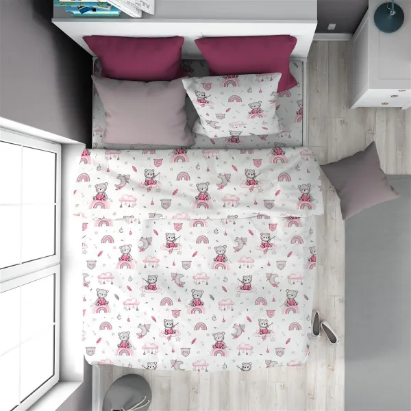 Πάπλωμα Εμπριμέ kids Cloudy Bear 582 160X240 White-Pink 100% Cotton