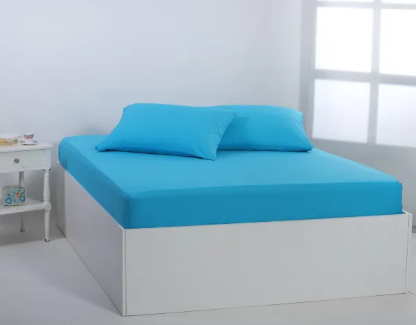 Βαμβακερό σεντόνι essentials (165cm x 200cm + 35cm) river blue