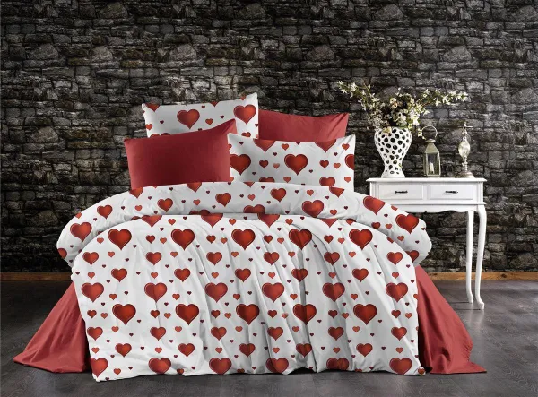 Παπλωματοθήκη Εμπριμέ Πάθος 607 160X240 White-Red 70/30 Cott/Pol