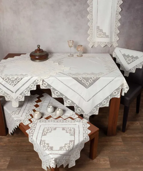 Χειροποίητο πλεκτό σετ 7 τεμαχίων 2540 (140cm x 140cm/90cm x 90cm/50cm x 150cm/60cm x 60cm x 2/40cm x 40cm x 2) μπέζ