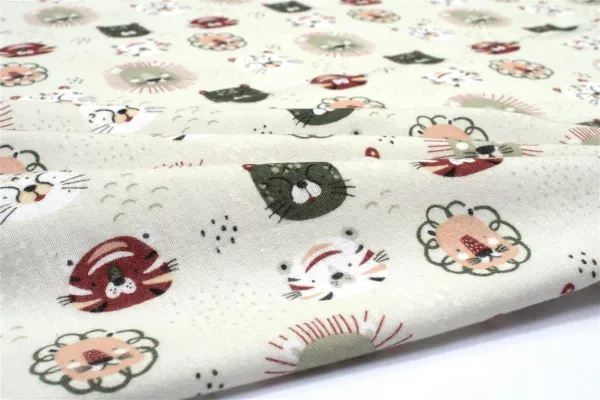 Σεντονάκι Λίκνου bebe Big Cats 27 80X110 Light Olive 100% Cotton