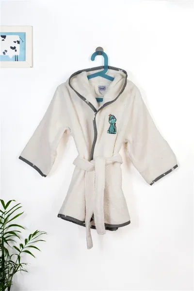 Μπουρνούζι Με Κέντημα kids Dinosaur 181 Size: 02 Ecru-Grey 100% Cotton