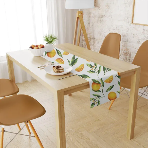Τραβέρσα Αλέκιαστη Oranges 474 40X180 White-Orange 70/30 Cott/Pol