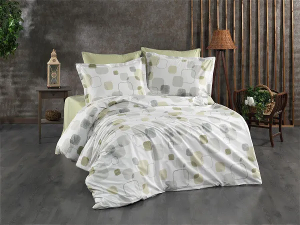 Παπλωματοθήκη Εμπριμέ Μελίνα 708 220X240 White-Olive 100% Cotton
