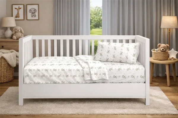 Κατωσέντονο Με Λάστιχο bebe Newborn Bear 717 0,70x1,40x0,15 White-Grey 100% Cotton