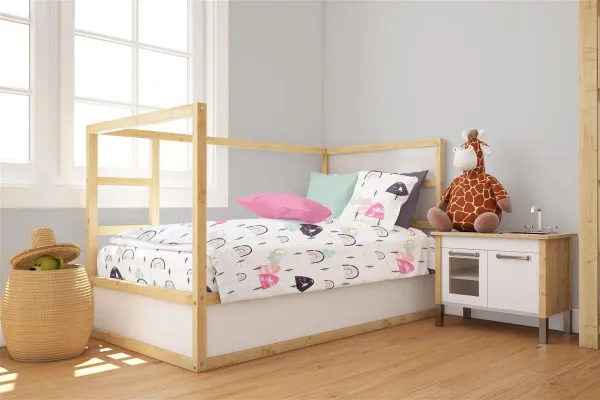 Πάπλωμα Εμπριμέ bebe Rainbow 575 120X160 White-Pink 100% Cotton