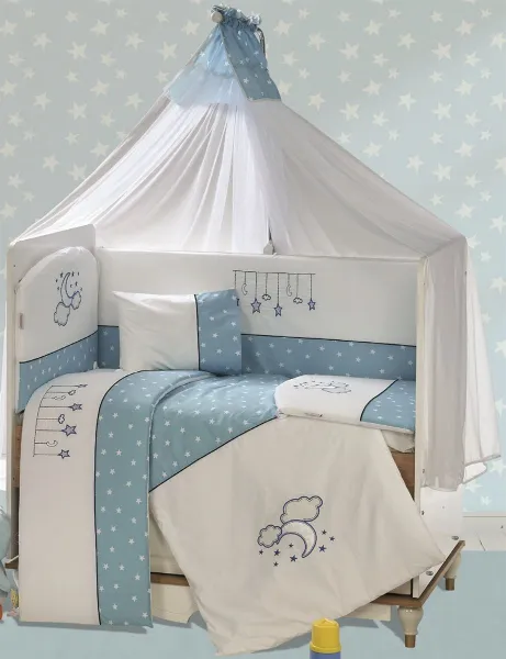 Προίκα Μωρού Με Κέντημα Σετ 9 τεμ bebe Sweet Dreams 10 White-Sky Blue 100% Cotton