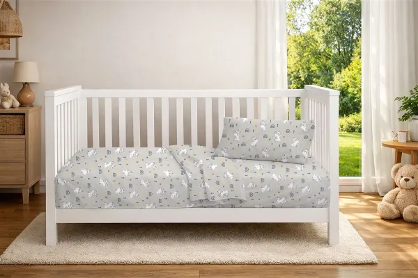 Σεντόνια Εμπριμέ Σετ 3 τεμ bebe Rabbit Garden 586 120X160 Grey 100% Cotton