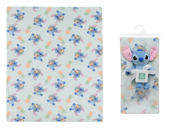 Λούτρινο Disney Home Σετ 2 Τεμ. bebe Stitch 27 Ύψος 25 cm & Κουβέρτα Coral Fleece 75X100 cm Light Green 100% Polyester
