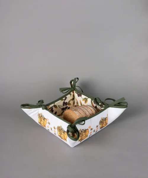 Βαμβακερή ψωμιέρα με στάμπα (35cm x 35cm) πυθάρι λευκό