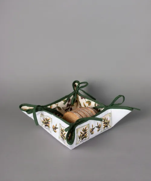 Βαμβακερή ψωμιέρα με στάμπα (35cm x 35cm) ελιά λευκή