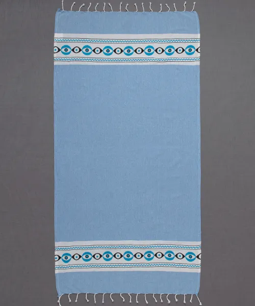 Pestemal με πετσέτα nkp707 (90cm x 180cm) σιέλ