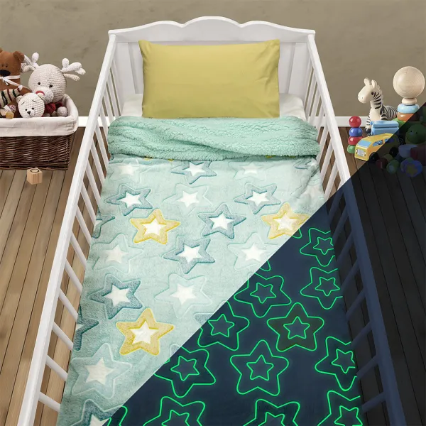 Κουβέρτα Fleece Sherpa Φωσφοριζέ Ster Μέντα 110×150