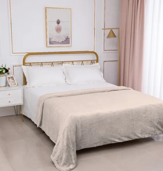 Κουβέρτα με sherpa damask (170cm x 220cm) camel