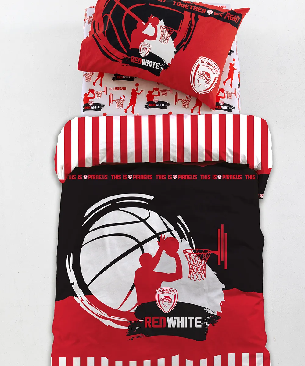 Σετ Μονά Σεντόνια Olympiacos B.C. 170x260 BC9 Με Λάστιχο