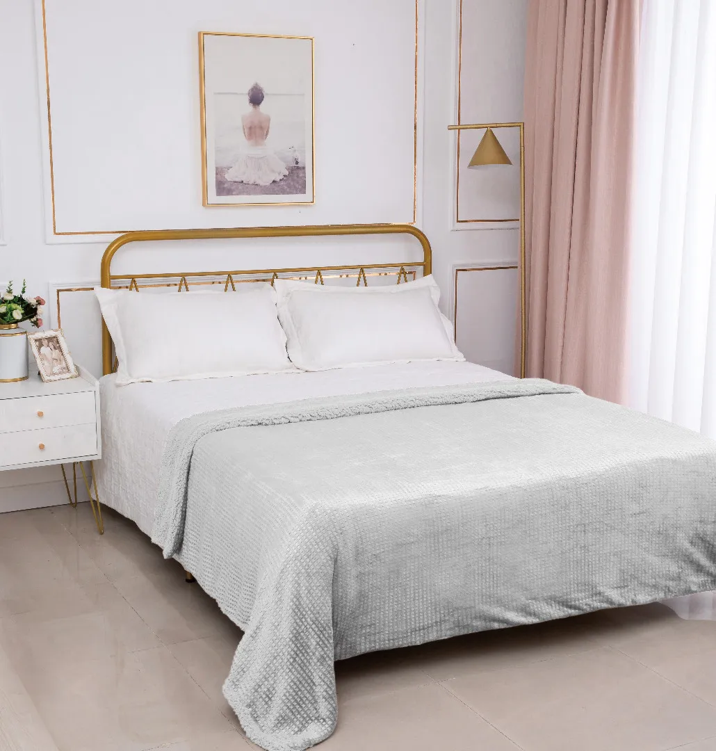 Κουβέρτα με sherpa damask (170cm x 220cm) light grey