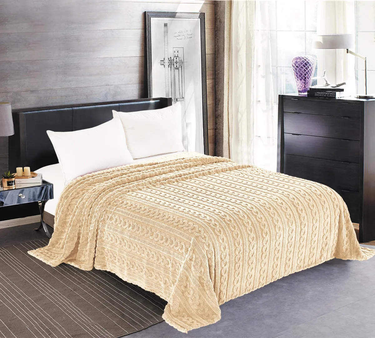 Κουβέρτα fleece braid (220cm x 240cm) ivory