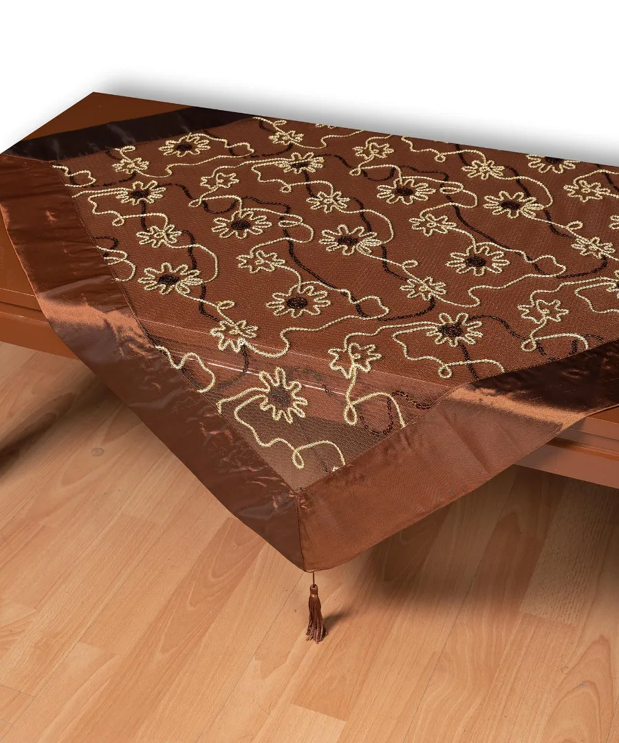 Τούλινο τραπεζοκαρέ 7180 (130cm x 130cm) καφέ