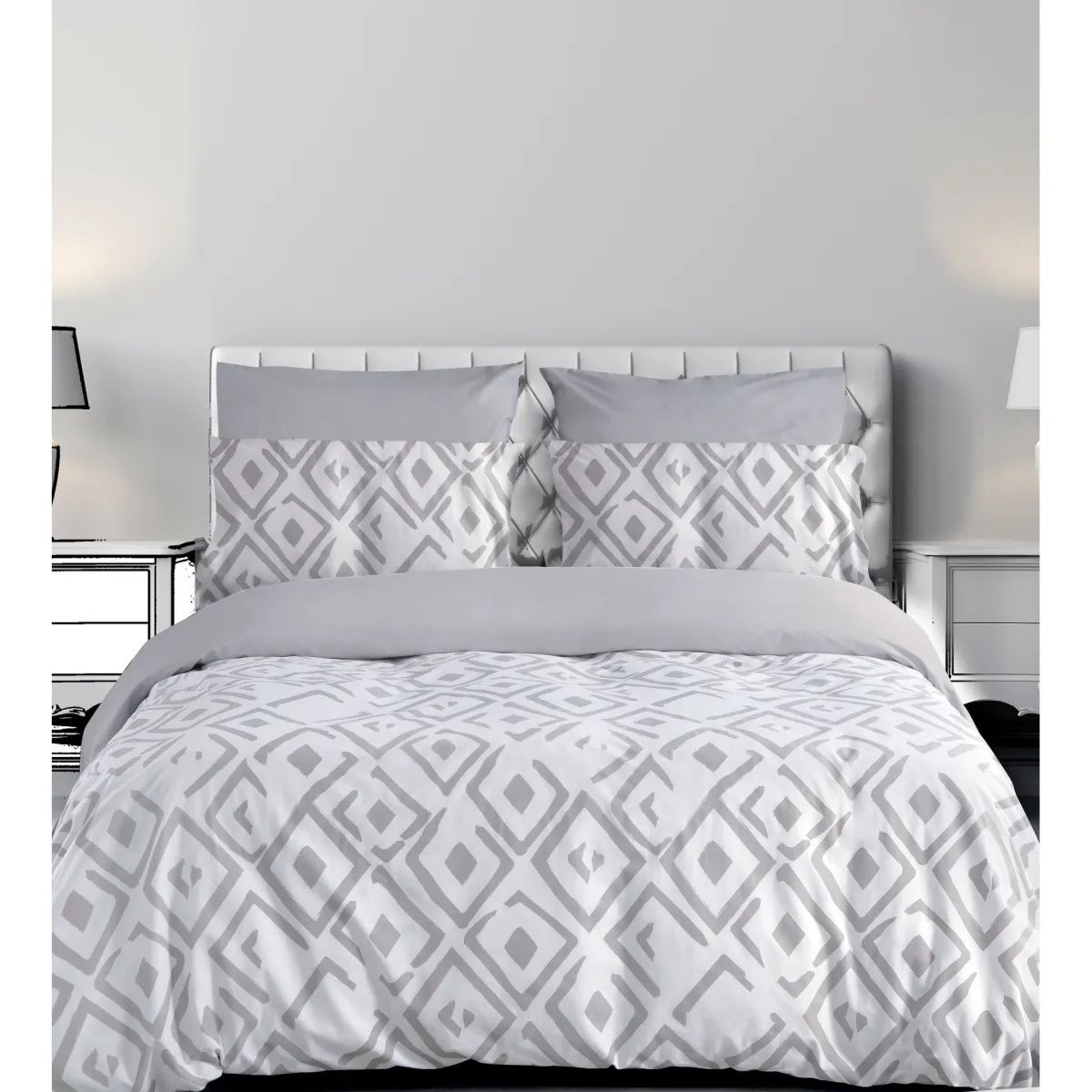 ROMVOS2 GREY ΠΑΠΛΩΜΑΤΟΘΗΚΗ ΜΟΝΗ160X240CM 50X70CM  144TC 100% COTTON