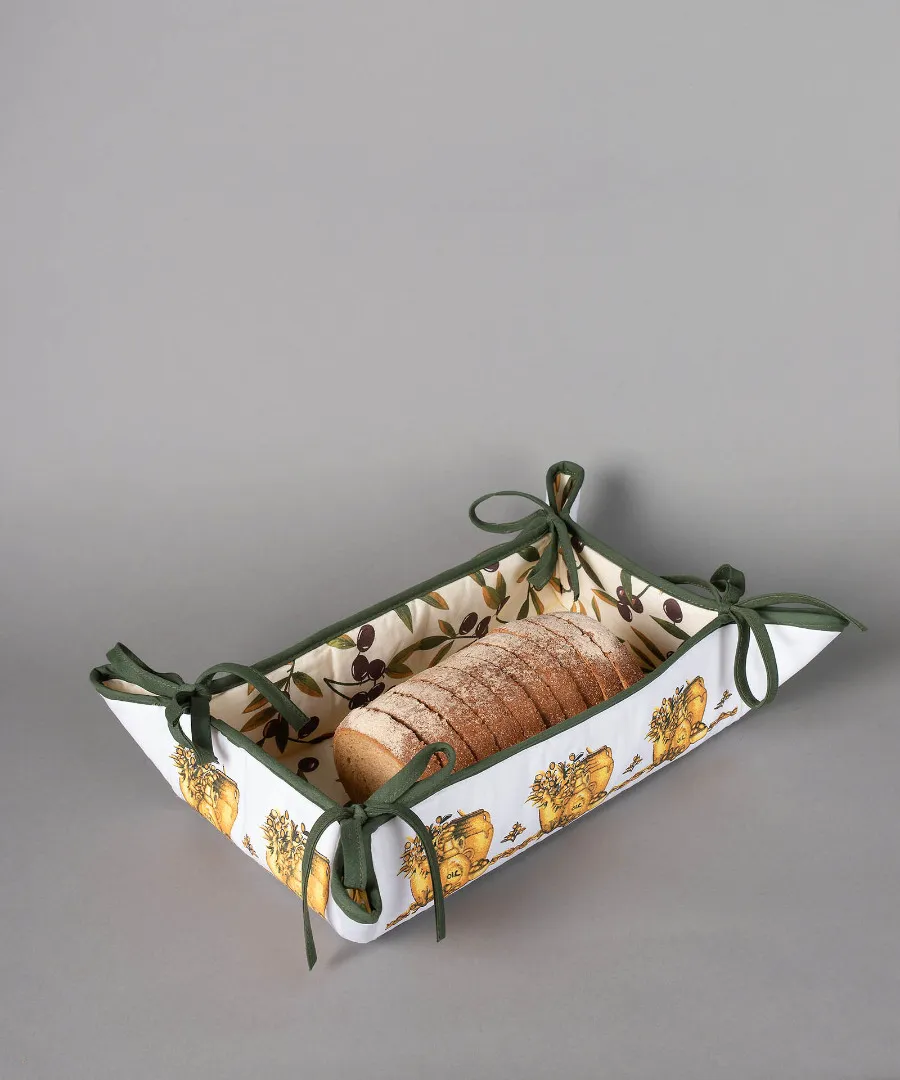 Βαμβακερή ψωμιέρα με στάμπα (33cm x 48cm) πυθάρι λευκή