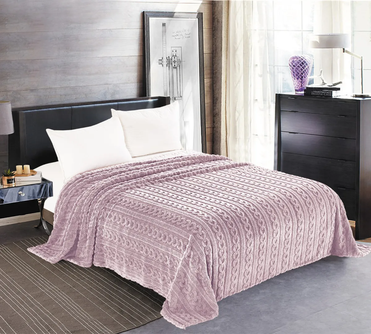 Κουβέρτα fleece braid (160cm x 220cm) λιλά