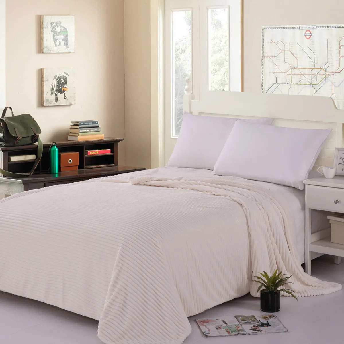 κουβέρτα fleece με sherpa (100cm x 150cm) κοτλέ ivory