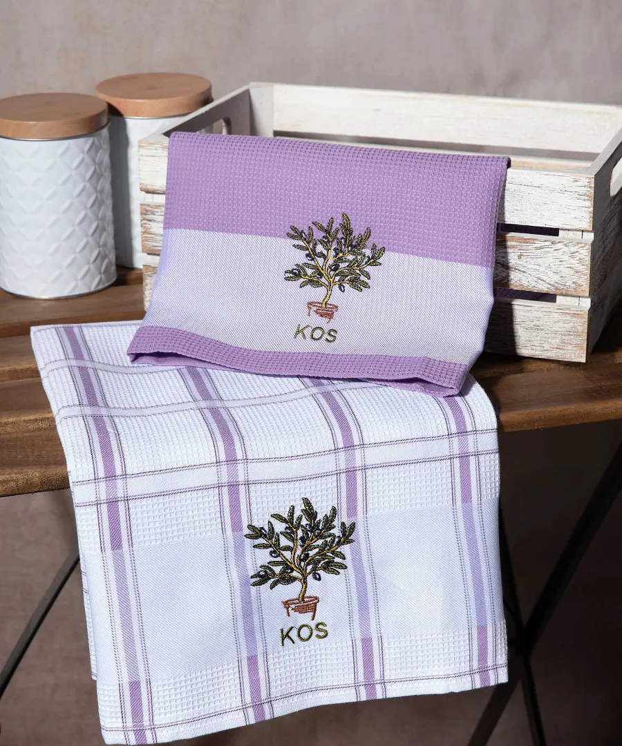 Σετ 2 τεμαχίων ποτηρόπανα (50cm x 70cm) γλάστρα λιλά KOS