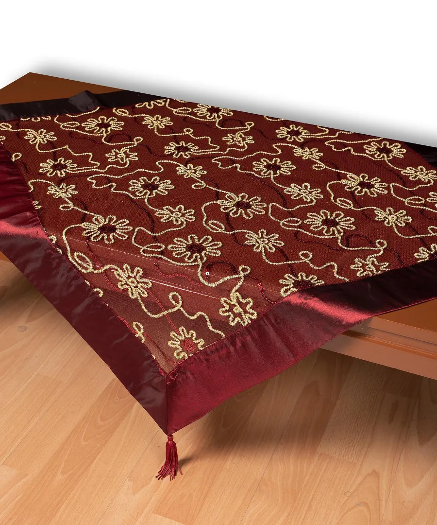 Τούλινο τραπεζοκαρέ 7180 (130cm x 130cm) μπορντώ 