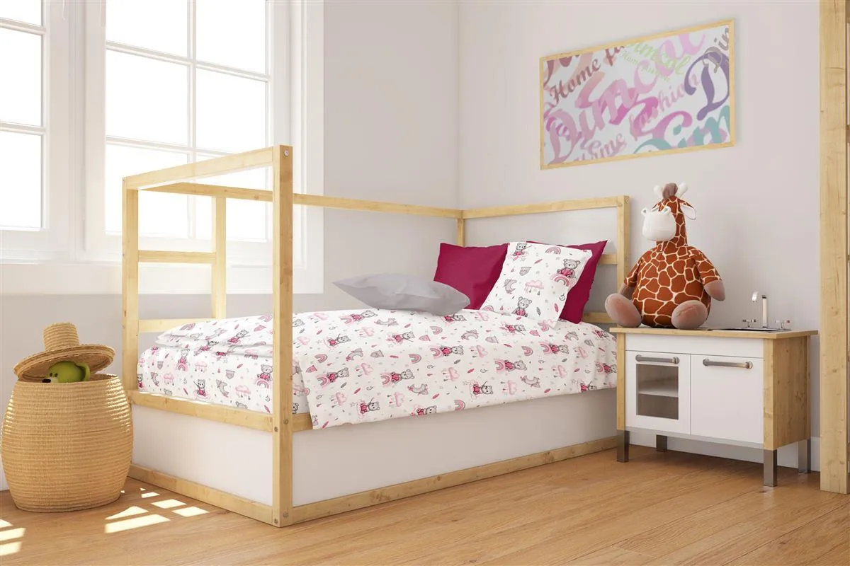 Πάπλωμα Εμπριμέ bebe Cloudy Bear 582 120X160 White-Pink 100% Cotton