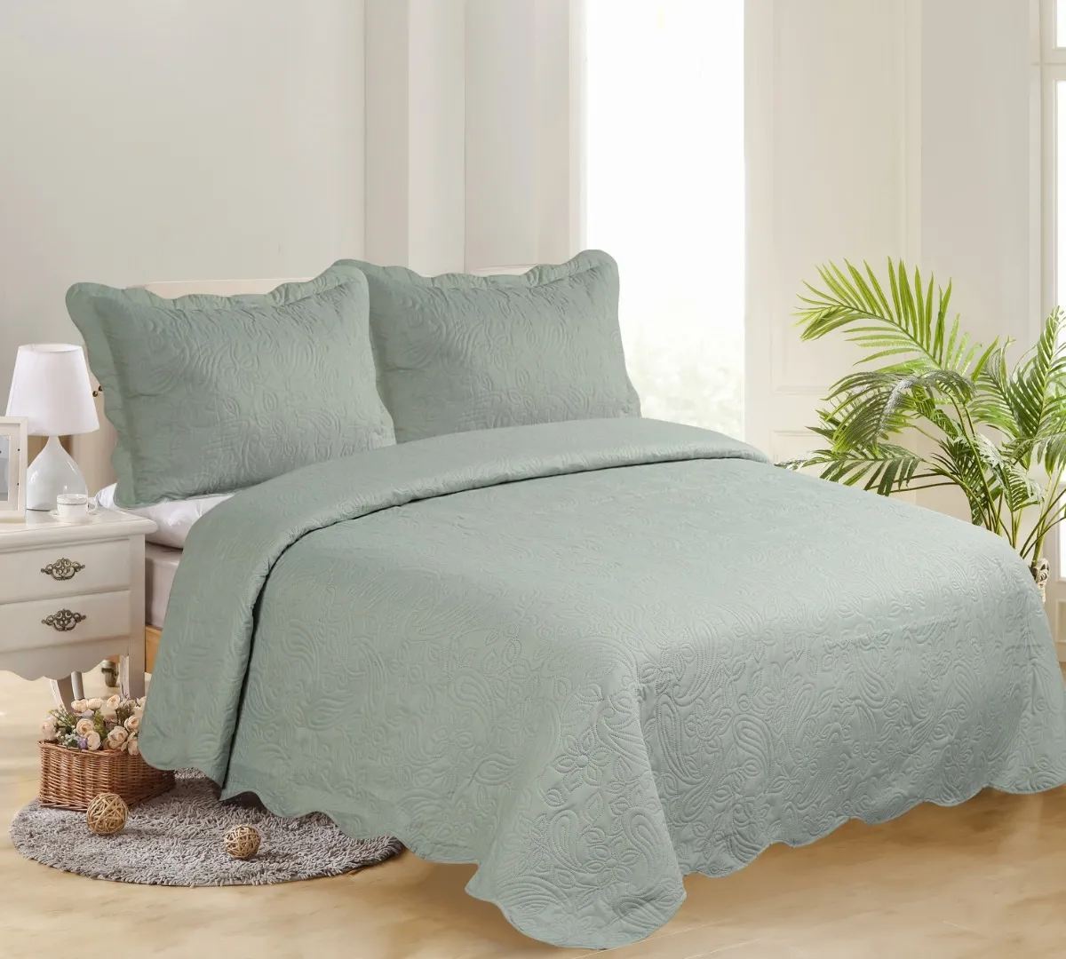 ΜΟΝΟ ΚΟΥΒΕΡΛΙ SOLID (160cm x 220cm + 1 x 50cm x 70cm ) MINT/CREAM