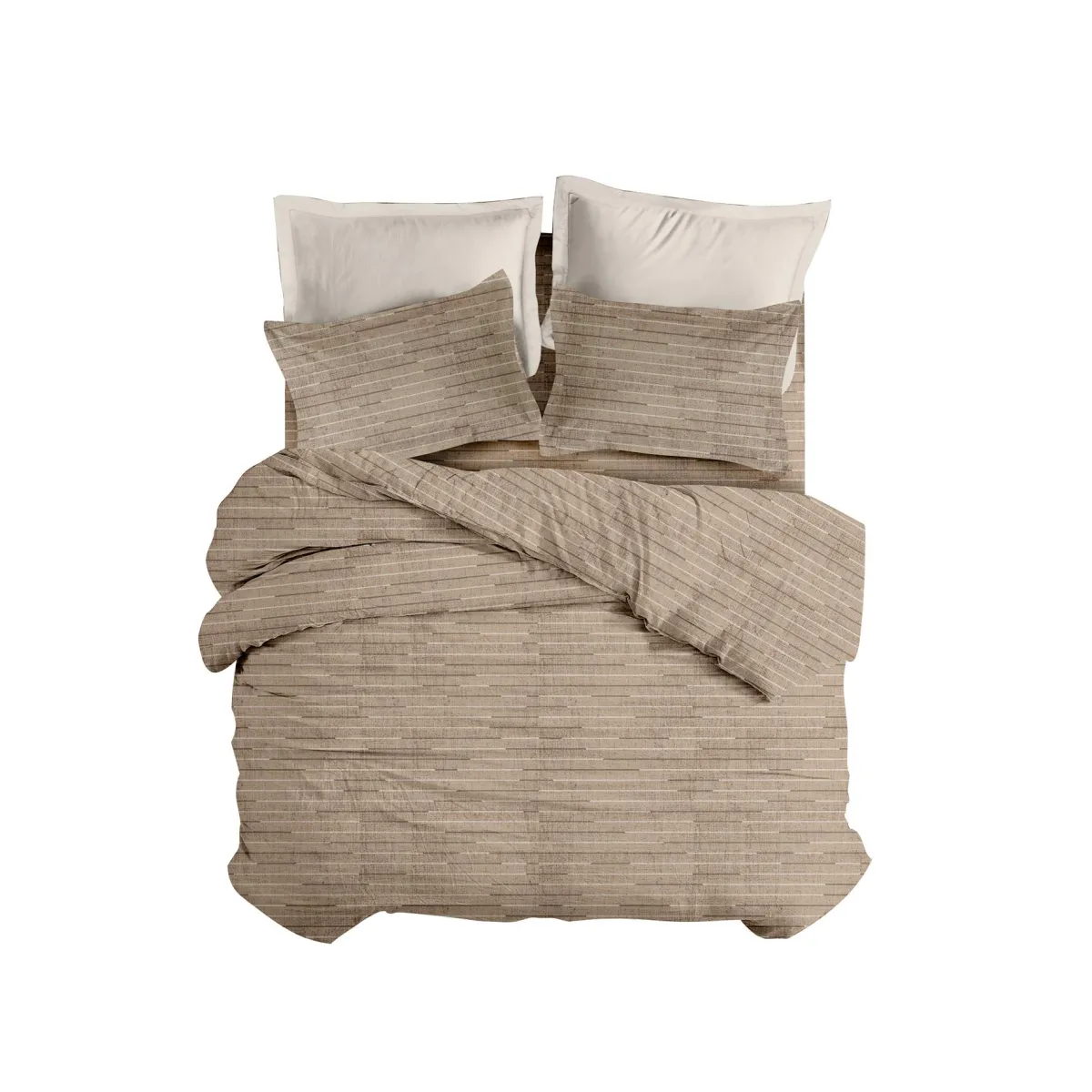 ΣΕΤ ΣΕΝΤ M FLAT LINES (BROWN3) 2*170x260cm 50x70cm  FLANNEL 100%COTTON